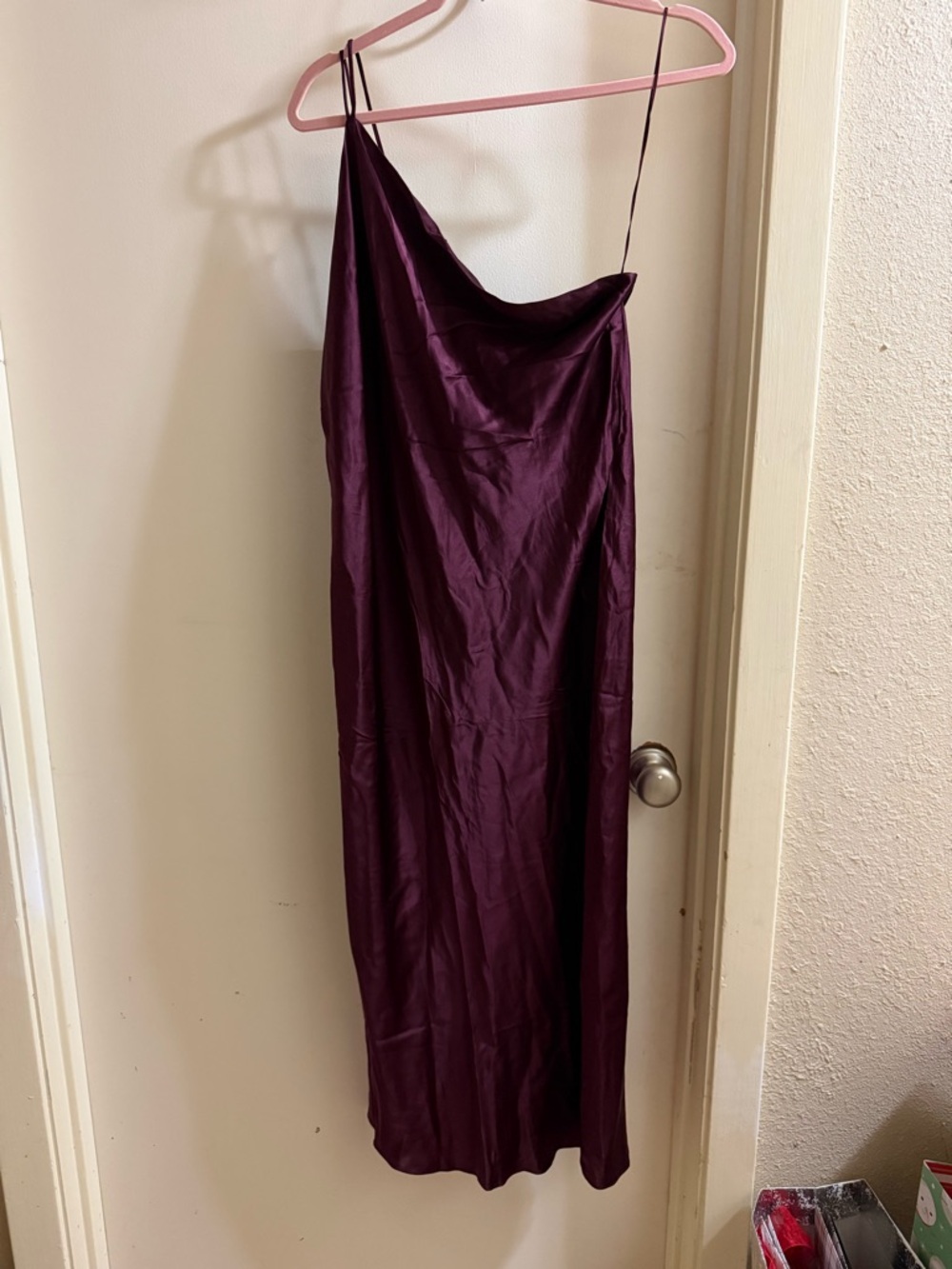 Banana Republic One-Shoulder Satin Slip Dress in Plum